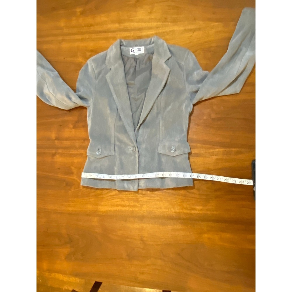 Gray G-III Suede Leather Blazer Vintage 90s Minimalist Size 7/8 Women - Picture 9 of 11